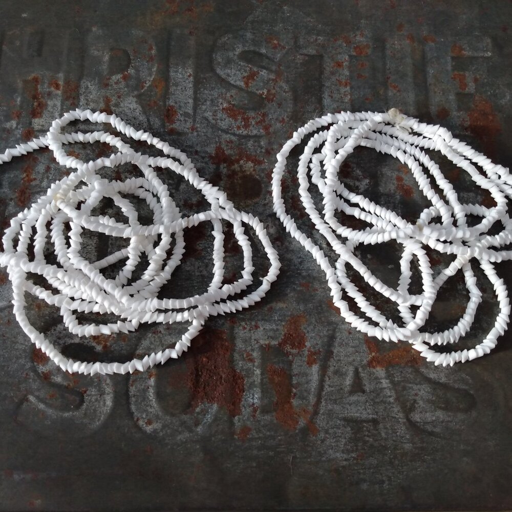 Vintage Milk Glass Seed Bead Necklaces 2 Strands White Penne Pointed